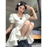 DAIIIBABYYY  -  Kawaii Mini Dress Women Japanese Lolita Bow Lace Patchwork Dresses Summer Party Puff Short Sleeve Bodycon A Line Vestidos