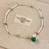 Daiiibabyyy  Creative Candy Color Glass Beads Opal Green Apple Beaded Necklace for Women Female Silver Plating Chain Strand Chokers