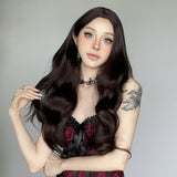 Daiiibabyyy  Chestnut Brown Long Curly Hair Synthetic Wig Medium Large Wave Korean Net Red Female Star Style Chemical Fiber Wig