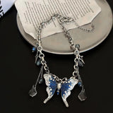 Daiiibabyyy  Rhinestone Butterfly Necklace Exaggerated Retro Vintage Zircon Necklace Jewelry Gifts Women's Choker Party