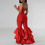 DAIIIBABYYY  -  Office Elegant Ruffle Slim Romper Fashion Sleeveless Flare Pants Playsuit Lady Sexy Strapless Solid Color High Waist Jumpsuits