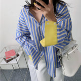 DAIIIBABYYY  -  Spring and Autumn New Striped Long-sleeved Shirt and Korean Version of Loose Slim Mid-length Shirt Fashion Casual Shirt
