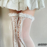 Daiiibabyyy  Shibuya Hot Girl Dark Lace Strap Over Knee Socks Cute Sweet Cool Style Thigh Mesh Socks Y2K Sexy Lolita JK Fishing Mesh Socks
