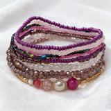Daiiibabyyy  10PCS Handmade Rice Bead Bracelet Set for Women Elegant Pearl Crystal Multilayer Stretch Stackable Bangle Y2K Aesthetic Jewelry
