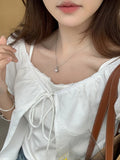 Daiiibabyyy  Fake Two Pieces Woman All Match T Shirts Korean Slash Neck Puff Sleeve Tunic Tees Korean Casual Fashion Summer Bandage T-shirts
