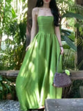 Daiiibabyyy  French Style Holiday Backless Beach Green Dress Women Summer Sleeveless Strap Bandage Long Dress Fashion  Evening Party Dresses