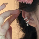 Daiiibabyyy  2Pcs Waterdrop Zircon Korean Ear Cuff Clip On Earrings for Women No Piercing C Shape Clip Ear Luxury Rhinestone Y2K Jewelry