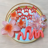 DAIIIBABYYY  -  10pcs multi-color hollow star BB clip, frangipani, wave grab clip combination set, washing tray hair shark clip hair ornament