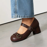 DAIIIBABYYY  -  Fashionable high heels women's Mary Jane  Shoes Buckle decoration Sweet  Single Shoes JK uniform Shoes Large size 48