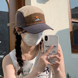 DAIIIBABYYY  -  Japanese Retro Mountain Peak Embroidery 5-panel Baseball Caps for Men Summer Couple Versatile Fashion Sunscreen Women's Hats