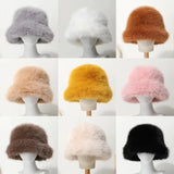 Daiiibabyyy  Ins Bright Yellow Imitation Mink Fur Bucket Hats Women Winter Fluffy Plush Basin Caps Female Advanced Warm Sun Panama Korea New