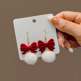 DAIIIBABYYY  -  New Romantic Winter Red Velvet Flocking Bow-knot Earrings Korean Fashion White Furry Ball Multi-style Dangle Earring Jewelry