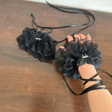DAIIIBABYYY  -  Kawaii Lolita Lace Bow Leg Warmers Gloves Set Sweet Women Mesh Stocking Stuffers Set Leg Socks Y2K Leg Cover Accessories