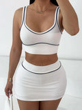 DAIIIBABYYY  -  Solid Sexy Temperament Two Pieces Set for Women Square Collar Sleeveless Tops High Waist Short Skirt Chic Set Female Style
