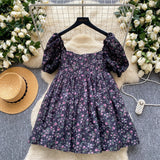 DAIIIBABYYY  -  French Style Super Fairy Fluffy Dress 2025 Summer Gentle Square Neck Bubble Sleeves Slimming Floral Mesh Vestidos