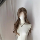 Daiiibabyyy  Brown Long Hair Chemical Fiber Synthetic Wig Big Wave Simulation Lolita Long Straight Wig Women's Wig
