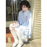 DAIIIBABYYY  -  Kawaii Cute Striped Mini Dress Women Japanese Ruffles Mesh Patchwork Dresses Korean Fashion Long Sleeve Design Vestidos