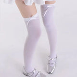 Daiiibabyyy  Lolita Ribbon Bow Thigh High Stockings Kawaii JK Solid Color Bow Tie Sweet Black White Knee High Socks Sexy Women Silk Stockings