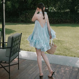 Daiiibabyyy  Vestidos De Mujer Sweet Jacquard Slip Dress Women Skew Collar A-line Summer Ruffled Robe Femme Backless Bandage Dresses