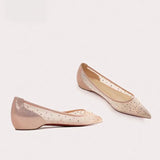 Daiiibabyyy  Fashion Designer Women's Shoes Exquisite Air Mesh Rhinestone Casual Shoes for Woman French Pointed Tip Flat Shoes Zapatos Mujer