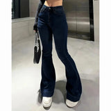 Daiiibabyyy  Girls Concise Ins High Waist Flared Jeans Female Stretchy Bootcut Denim Pants Women Solid Color Thin Bell Bottoms Trousers