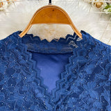 DAIIIBABYYY  -  Elegant Long Flare Sleeves Vintage V-neck Chic Rhinestone Lace Slim A-line Dresses Sexy Party High Street Autumn Winter Clothing