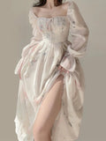 Daiiibabyyy Summer Elegant Floral Fairy Dress Woman Beach Style Party Long Sleeve Midi Dress Fashion Female One Piece Dress Korean Boho