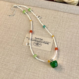 Daiiibabyyy  Creative Candy Color Glass Beads Opal Green Apple Beaded Necklace for Women Female Silver Plating Chain Strand Chokers