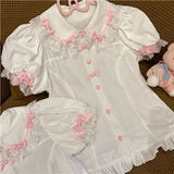 DAIIIBABYYY  -  Lolita Kawaii Lace Patchwotk Shirt Y2k Aesthetic Doll Collar Grunge Blouse Women Japanese Sweet Shirts Contrast Color Bow Femme
