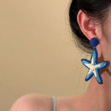 Daiiibabyyy  Cute Earrings Exaggerated Personalized Sea Salt Star Earrings Women's Vacation Style Summer Seaside Kawaii Earrings Accessories