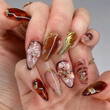 Daiiibabyyy  24pcs Vintage Flower Press On Nails Wine Red Bowknots Cherry Designs Almond False Nails French Style Reusable Fake Nail Tips