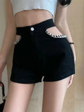 DAIIIBABYYY  -  Sexy Hollow Out Denim Shorts Women High Waist Y2K Chain Shorts Streetwear Retro Slim Female Summer Black Jeans Shorts New