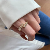 Daiiibabyyy 1pcs New Design Opals Bamboo Shape Gold Colour Adjustable Rings Korean Fashion Jewelry Party Luxury Accessory for Woman‘s Gift