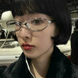 Daiiibabyyy  Women Y2K Cat Eye Old Money Style Sunglasses Small Frame Oval Sunglasses UV Resistant UV400 High-end Metal Narrow Frame
