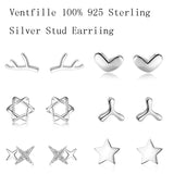 Daiiibabyyy 100% 925 Sterling Silver Small Stud Earring for Women Girl Gift Moon Star Flower Heart Love Crown Jewelry Wholesale