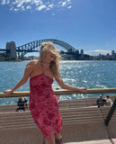 Daiiibabyyy  Sexy Floral Print Slim Halter Dress Women Chic Sleeveless Off-shoulder Backless Bodycon Dresses New Vacation Street Gowns