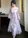 DAIIIBABYYY  -  Elegant Print Fairy Long Dresses for Women Autumn French Off Shoulder Ruffles A-Line Birthday Party Dress One Piece Vestidos New