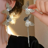 Daiiibabyyy  Exaggerated Metal Butterfly Zircon Tassel Long Earrings For Women Party Light Luxury Accessories Daily Fashion Jewelry