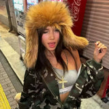 Daiiibabyyy  Imitation Raccoon Fur Thunderbolt Hats Women Winter Padded Thickened Ear Protection Caps Y2K Sexy Plush Ski Cap Outdoor Riding