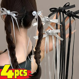 Daiiibabyyy  2/4pcs Trend Lace Bow Long Hair Clip Ribbon Hairpins Barrettes Headband for Women Girl Korean Hair Accessories Wedding Jewelry