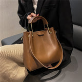 Daiiibabyyy Burminsa Metal Short Handle Bucket Small Tote Handbags For Women Trend Designer PU Leather Ladies Shoulder Crossbody Bags