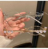 DAIIIBABYYY  -  New Rhinestone Diamonds Sunglasses Bling Shades New Fashion Small Metal Oval Women Men Fashion Eyeglasses Frames Unisex 2024