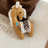 Daiiibabyyy  Cute Lovely 4 Designs Flower Embroidery Red Coffee Cloth Cartoon Horse Brooches for Women New Yesr Festival Accessories
