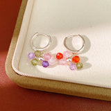 Daiiibabyyy  New Colorful Mini Beads Cluster Zircon Hoop Earrings Women Dainty Silver Color Circle Ear Buckles Daily Dating Casual Jewelry K