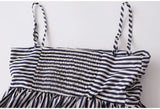 DAIIIBABYYY  -  Women's French Style Pleated Striped Camisole Female Summer Off-shoulder Sleeveless Slim Fit Short Suspenders Tops with Ribbons