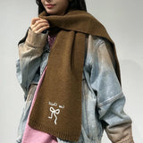 Daiiibabyyy  Japanese Cute Bow Scarf Winter Women's New Atmosphere Cold and Warm Neck Protection Knitted Scarf Embroidery