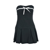 Daiiibabyyy  Bow Backless Sexy Mini Dress Women Elegant Party Off Shoulder High Waist Casual Slim Fit Strapless Contrasting Gowns Summer