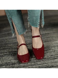 DAIIIBABYYY  -  New Women Red Black Mary Janes Shoes Lady High Quality Leather Low Heel Dress Shoes Square Toe Shallow Buckle Strap Shoes Female