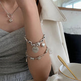 Daiiibabyyy 925 Sterling Silver Thai Silver Bracelet for Women Vintage Geometric Heart Love Lucky Punk Jewelry New Dropship