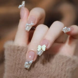 Daiiibabyyy 24Pcs Yellow French Fake Nails Long Coffin False Nails with Rhinestones Detachable Ballerina Full Cover Nail Tips Press on Nails